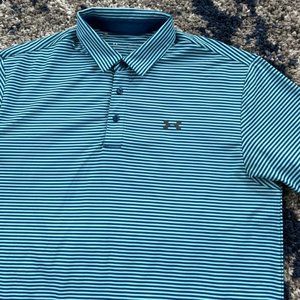 Men's Under Armour Heat Gear Short Sleeved Striped Stretch Polo Golf Shirt Sz XL